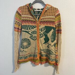 Ivko Multicolor Hooded Geometric Pattern Jacket Hand Knit Multicolor Small 36